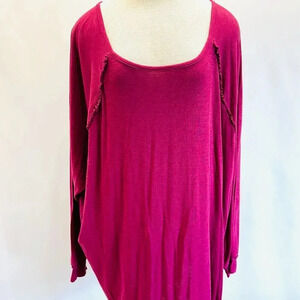 NWT LAUREN CONRAD Women Long Sleeve Pullover Scoop Neck Red Shirt Plus Size 4X